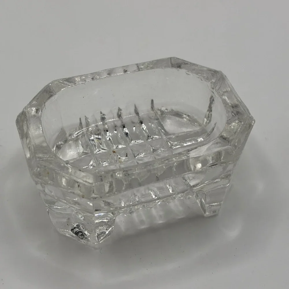 Vintage Clear Pressed Glass Salt Cellars Trinket Dishes Set 3 Starburst Square